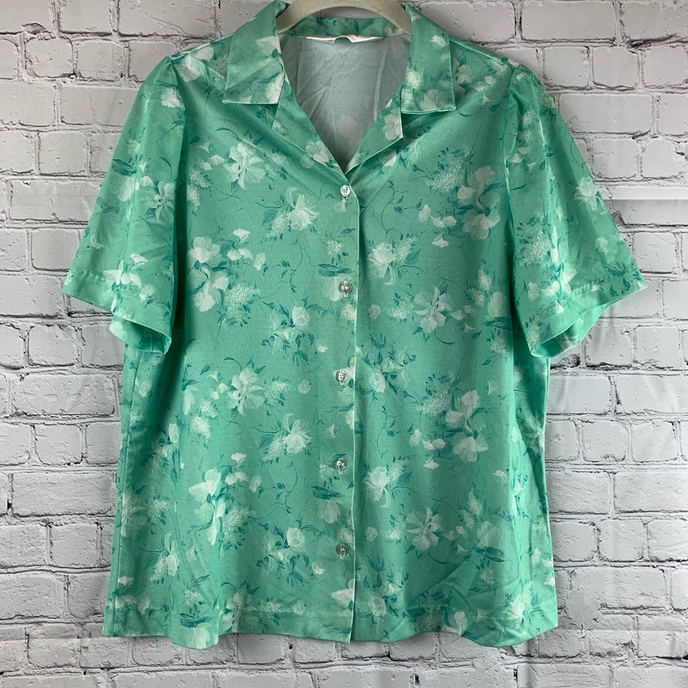 VINTAGE MAR-LEK Top Button-down with Short Sleeves Green